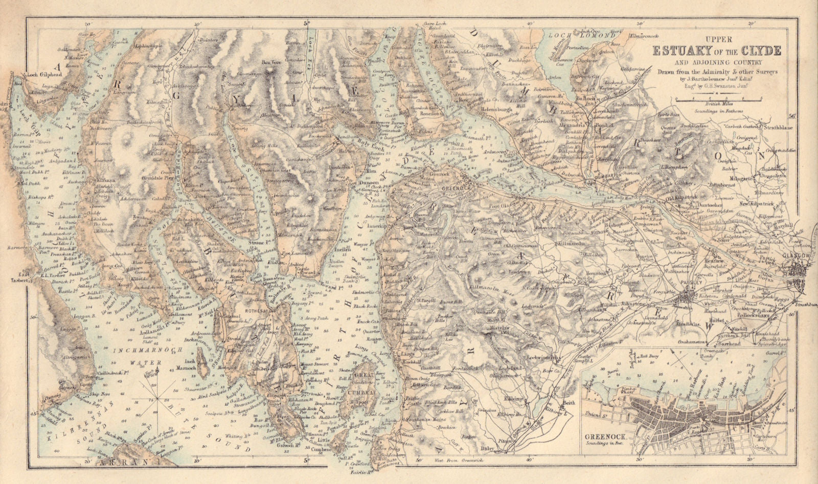 Chart of the Upper Clyde Estuary. Greenock plan. Admiralty/SWANSTON 1866 map